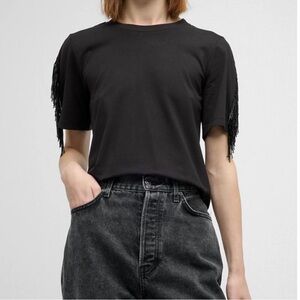 NWT VERONICA BEARD Scala Fringe Beaded Top Black XL NEW WITH TAGS